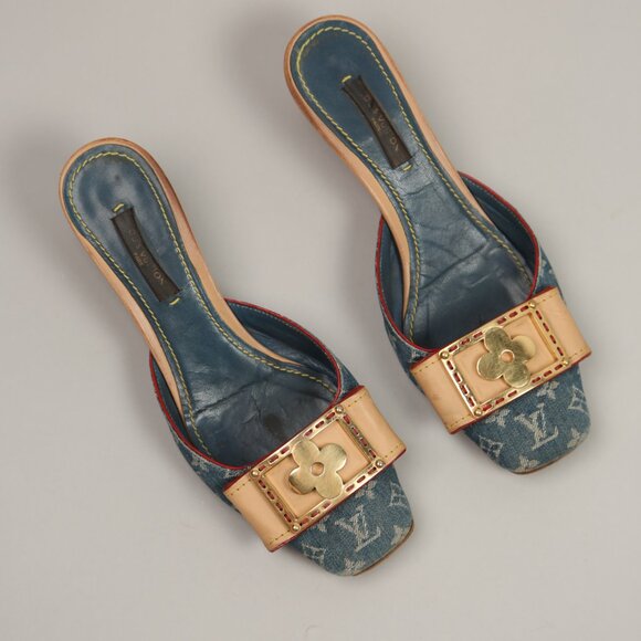 LOUIS VUITTON Denim Monogram Mules - Picture 3 of 9